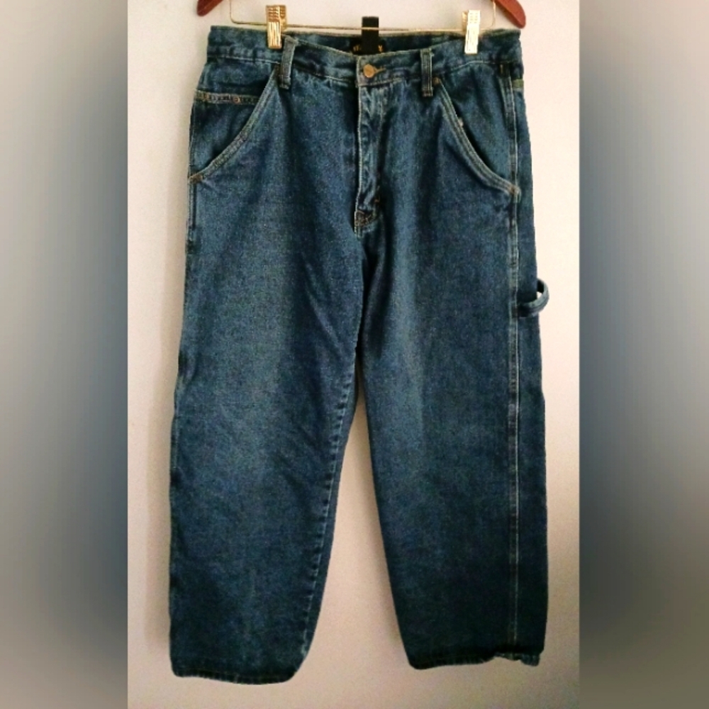 Stanley  Lined Carpenter Jeans Mens 34x30 Med Wash Heavy 100% Cotton …
